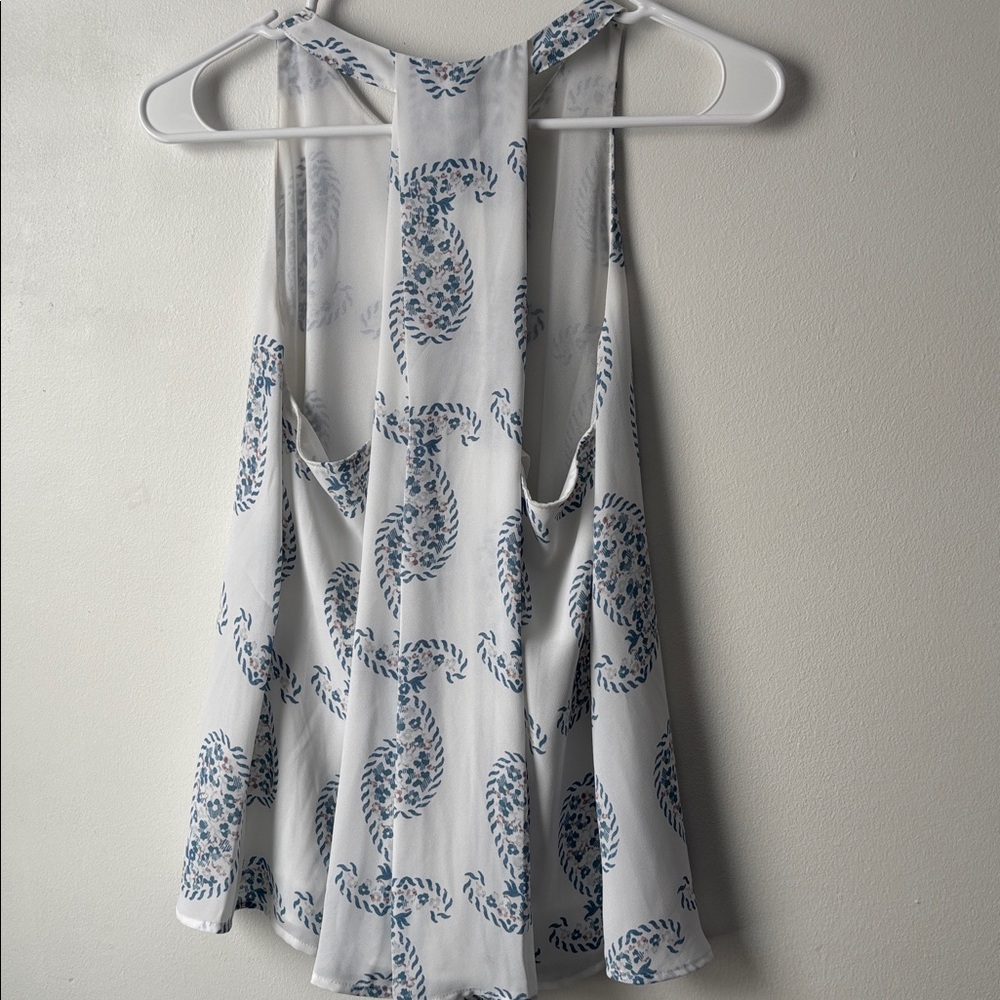 LOFT White Sleeveless Paisley-Print Camisole with Blue Accents - Picture 4 of 5